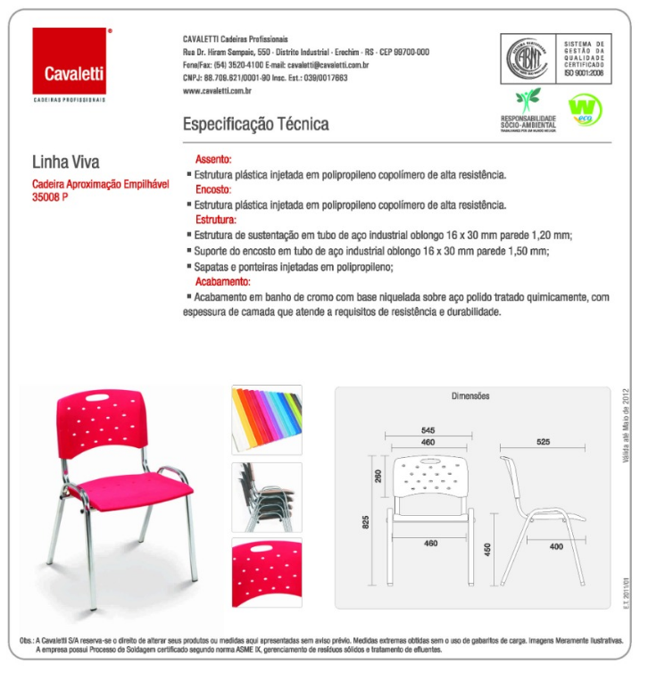 Cadeira para escritório fixa 35008 P Viva - Estrutura Cromada - Linha Viva - Cavaletti - 