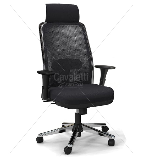 Cadeira para escritório giratória presidente 16001 AC - Syncron - (LR) - Linha NewNet - Braço 3D - Cavaletti - Base Estampada Cromada