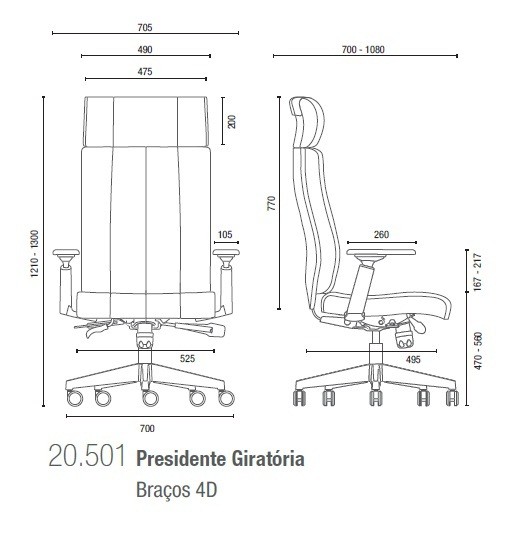Cadeira para escritório giratória presidente 20501 - Syncron - Linha Essence - BRAÇO ALUMINIO - Cavaletti - Base Alumínio - 