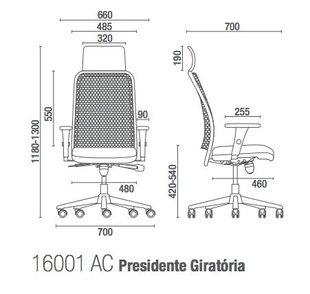 Cadeira para escritório giratória presidente 16001 AC - Syncron - (LR) - Linha NewNet - BRAÇO 3D - Cavaletti - Base Nylon - 
