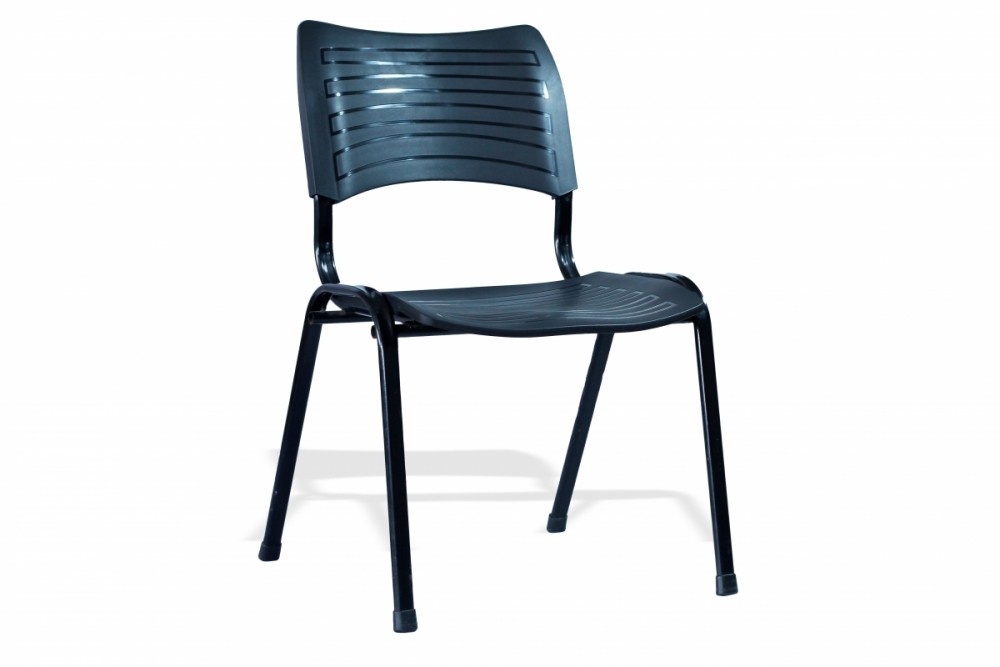 Cadeira Empilhável Plástica - Estrutura Preta - Assento e Encosto Preto