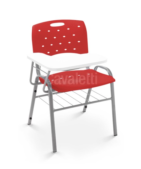 Cadeira Universitária Plástica 35008 PU c/ Gradil e Prancheta em MDF- Estrutura Colorida - Linha Viva - Cavaletti