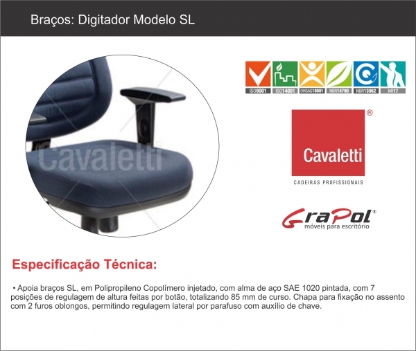 Cadeira para escritório giratória presidente 6001 SRE Braço SL -  Linha Star Plus - Cavaletti - Base Polaina - 