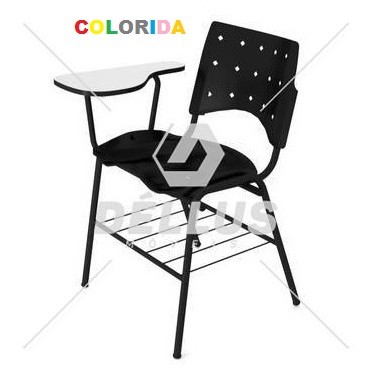 Cadeira Plástica Universitária - Com Gradil - Com Prancheta - Estrutura Preta - Assento e Encosto Colorido