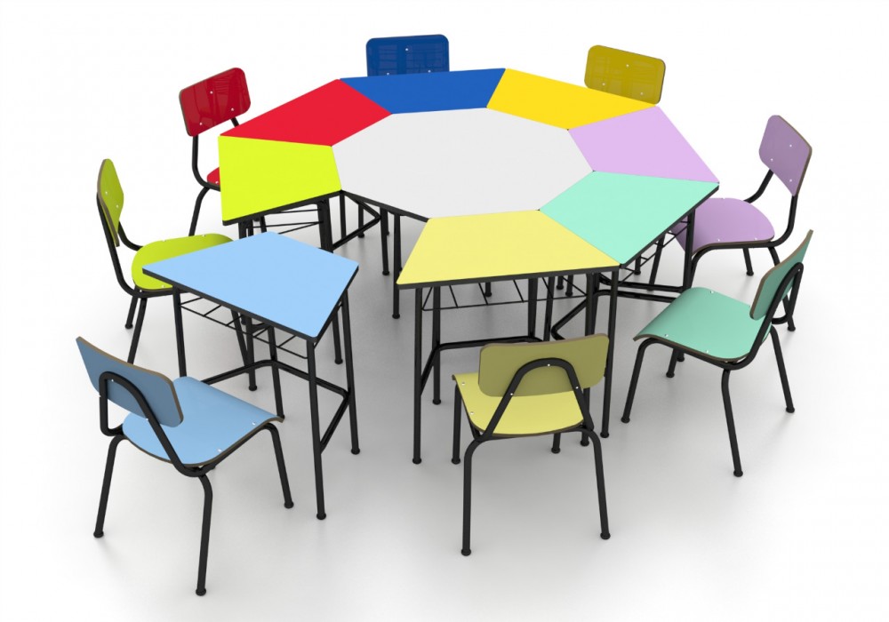 Conjunto de mesas e cadeiras, OITAVADO INFANTIL (1 à 5 anos) colorido - Dellus