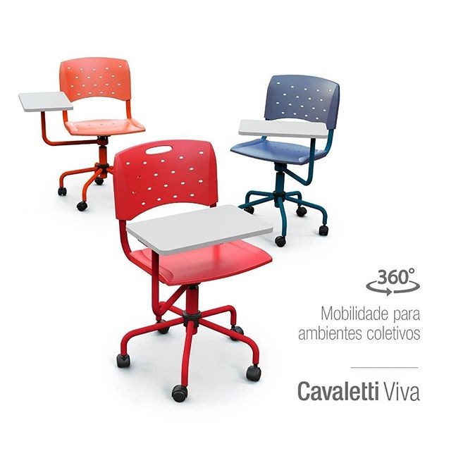Cadeira para escritório giratória 35004 BG - Aranha Viva Preta - com prancheta - Linha Viva - Cavaletti - 
