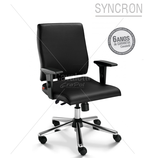 Cadeira para escritório giratória diretor 18002 - SYNCRON - Linha Slim - Braço SL - Cavaletti - Base Estampada Cromada