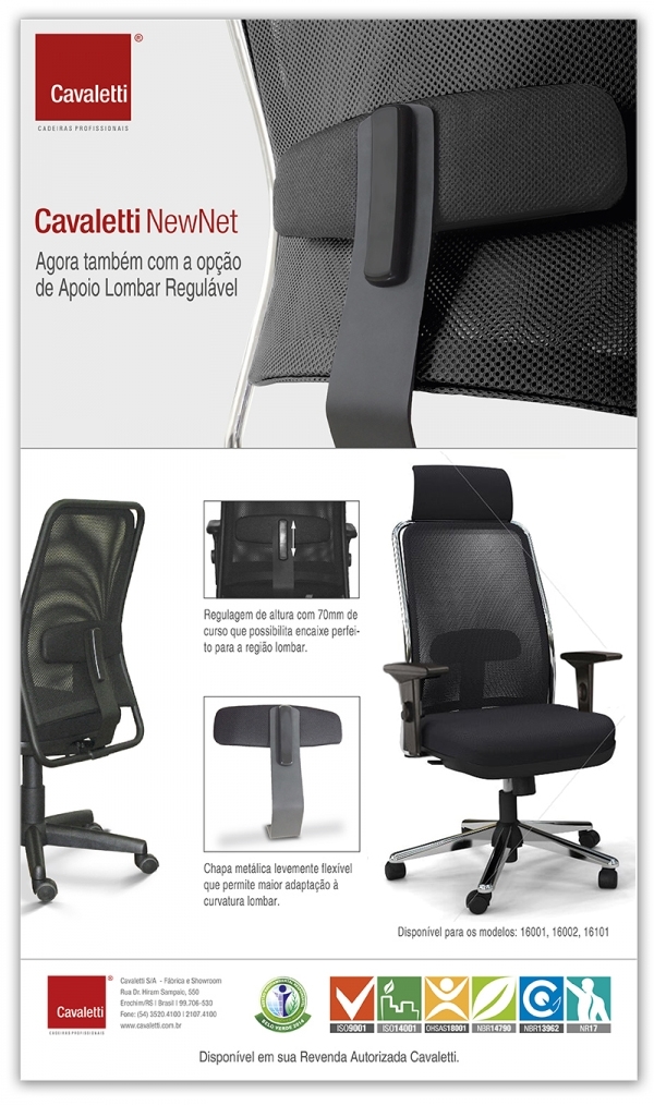 Cadeira para escritório giratória presidente 16001 AC - Syncron - (LR) - Linha NewNet - Braço 3D - Cavaletti - Base Estampada Cromada - 