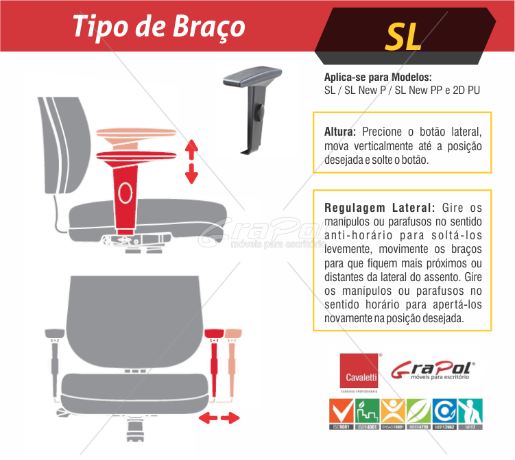Cadeira para escritório giratória presidente 16001 AC - Syncron - (LR) - Linha NewNet - Braço SL - Cavaletti - Base Nylon - 