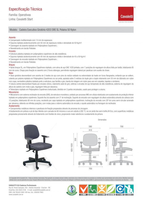 Cadeira para escritório Executiva Giratória 4203 BKG SRE - Linha Start - Braço SL - Cavaletti - Base Polaina - 