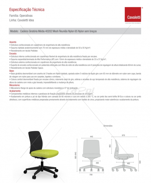 Cadeira para escritório giratória média 40202 Reunião - Linha Idea - Cavaletti - Base em Nylon - 