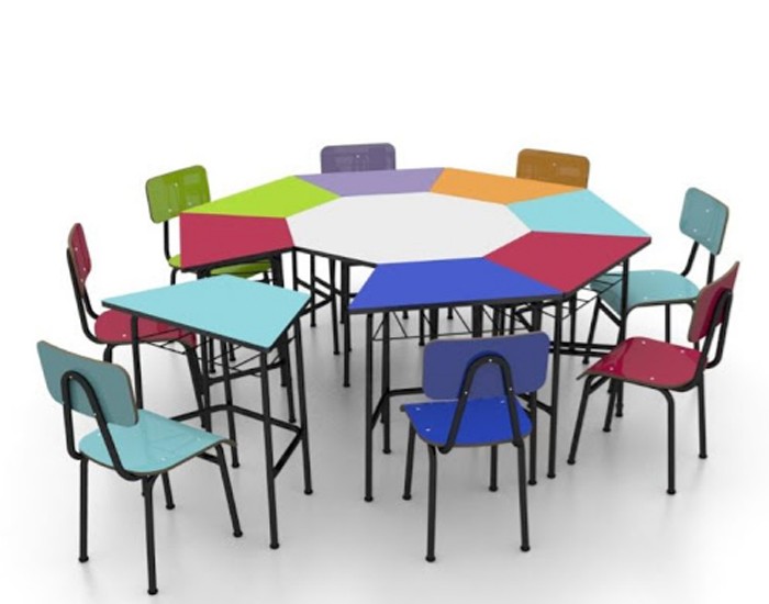 Conjunto de mesas e cadeiras, OITAVADO ADULTO  colorido - Dellus