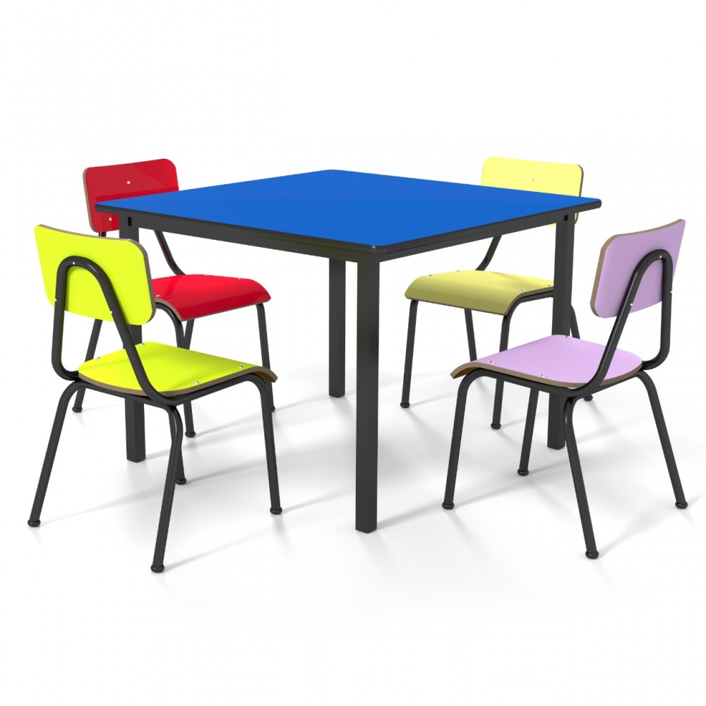 Conjunto de mesa juvenil (6 à 10 anos) - 1 mesa + 4 cadeiras - colorido - Dellus