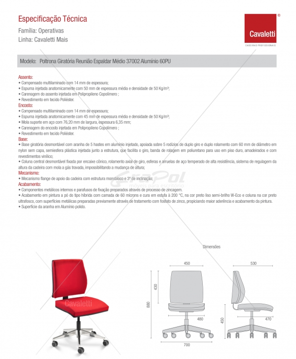 Cadeira para escritório giratória 37002 - BG - Linha Mais - Cavaletti - Base em Alumínio - 