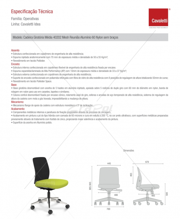 Cadeira para escritório giratória média 40202 Reunião - Linha Idea - Cavaletti - Base Alumínio - 